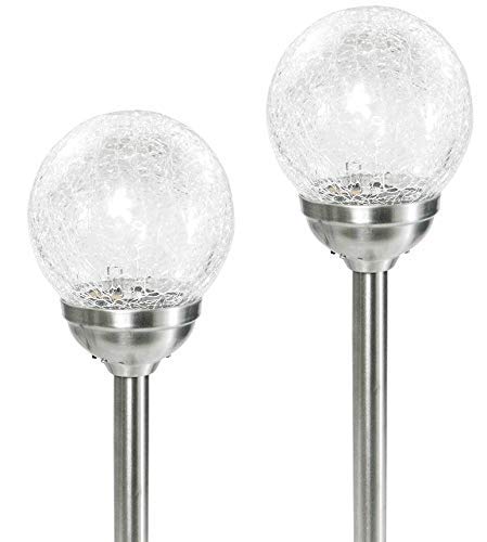 COLIBYOU 6 Large Stainless Steel Solar Crackle Glass Ball Path Lights Color Changing LED