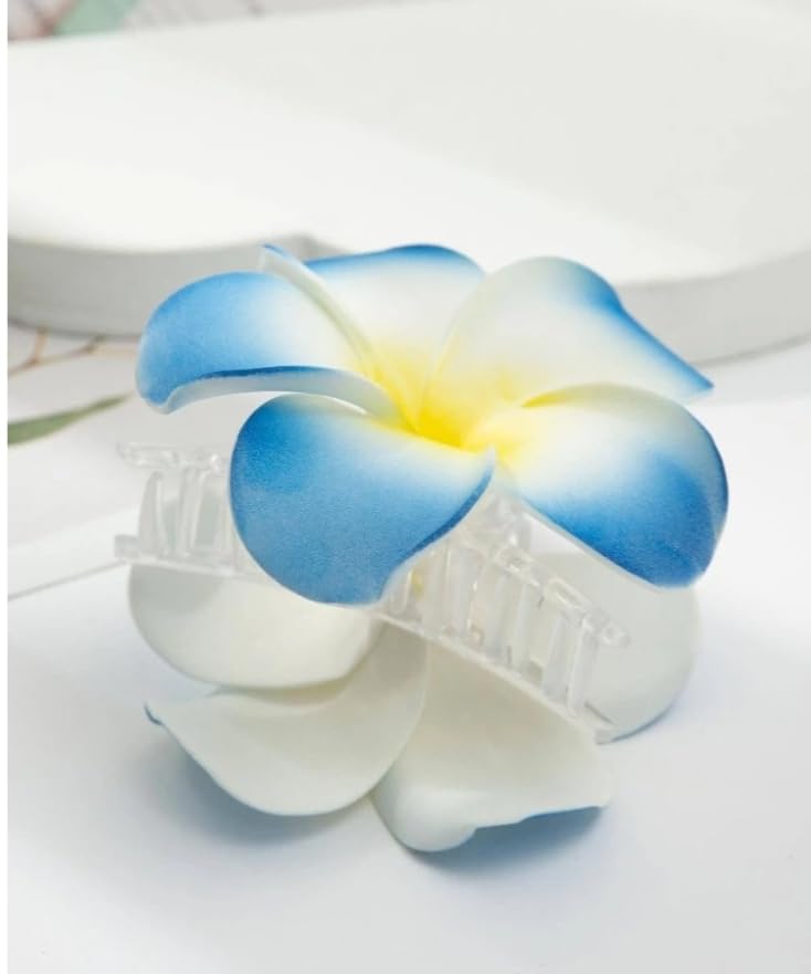 Lichie Pack of 2 Random color Frangipani Hair Claw Clip, variety of colors like pink,blue,orange,purple,red and white for Girls and Women (Yellow + Blue) (B0CJ5P4GYY) Amazon Price History, Amazon Price Tracker