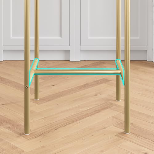 Conjunto de 4 butacos Garvee para barra, tapizados, con respaldo y reposapiés, asiento más ancho, para isla de cocina o comedor, fácil ensamblaje, dorado miniatura 5