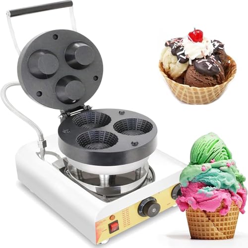 asdchZen Máquina para Hacer Wafles Eléctrica Comercial, Temperatura Ajustable De 0 A 300 °C, Diseño De 3 Orificios para Conos De Helado Y Rollitos De Primavera, Ideal para El Hogar Y La Cocina.
