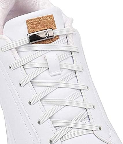 No Tie Shoe Laces Metal Magnetic Hook Locks, Elastic Spandex Flat Shoelaces for Sneakers, Casual Shoes, Kids, Adults (Black)