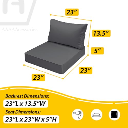 Image of AAAAAcessories Outdoor Seat Cushions for Chairs, Fade-Resistant, Waterproof Patio Furniture Replacement Cushions, 23 inch x 23 inch x 5 inch + 23 inch x 13.5 inch, Set of 2, Dark Gray