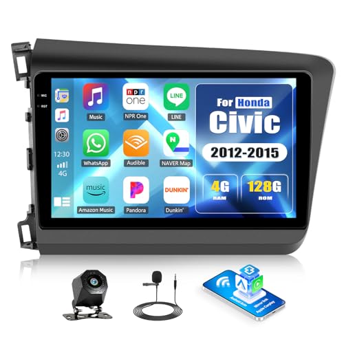 [4+128GB] Android 15 Car Stereo for Honda Civic 2012 2013 2014 2015 with Wireless CarPlay Android Auto,9