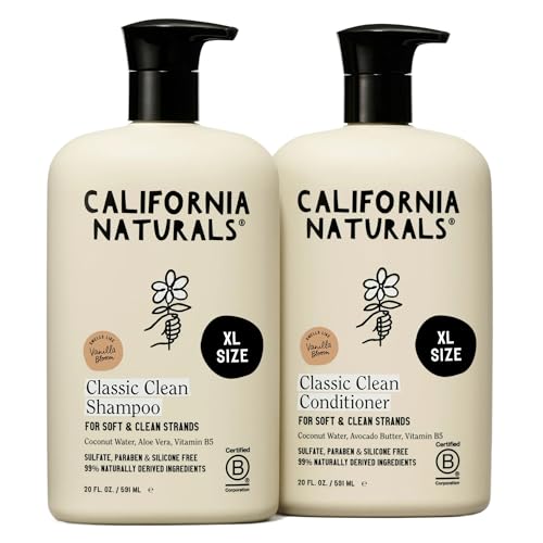 California Naturals Classic Clean Vanilla Bloom Shampoo & Conditioner Set Natural Vegan Cruelty Silicone Paraben and Sulfate Free Shampoo All Hair Types 20 Fl Oz (Pack of 2)