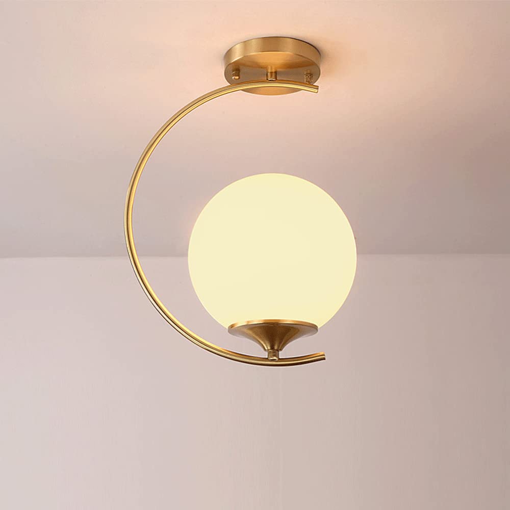 Nowoczesna półwpuszczana lampa sufitowa w kolorze złotym, z połowy wieku, montaż sufitowy ze szklanym abażurem, lampa sufitowa do korytarza, kuchni, sypialni