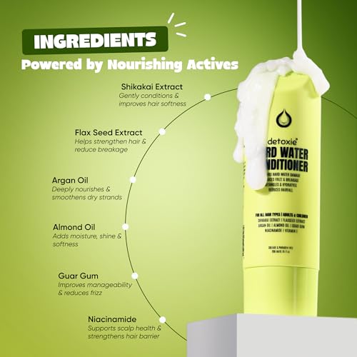 Image of Detoxie Hard Water Conditioner 200 ml | Adults & Children | Softens & Repairs Mineral-Damaged Hair | Reduces Frizz & Breakage | All Hair Types | Flaxseed, Shikakai & Argan Oil