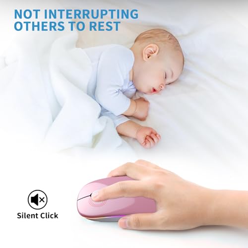 Image of Wireless Bluetooth Mouse, Rechargeable, LED, Silent, Ultra-thin Design (Bluetooth 5.2 and 2.4GHz USB Receiver) | Portable Computer Mouse for Laptops, iPads, MacBooks and Apple Devices (Rose gold)