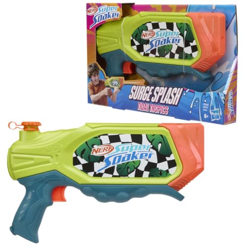 Image of Nerf Super Soaker Surge Splash Tidal Tropics Water Toy| Trigger Pull | 605 ml Capacity Tank | Pichkari for Outdoor Water Games | Branded Toy Pichkari for Holi Festival | Outdoor Toys | Kids Ages 6+