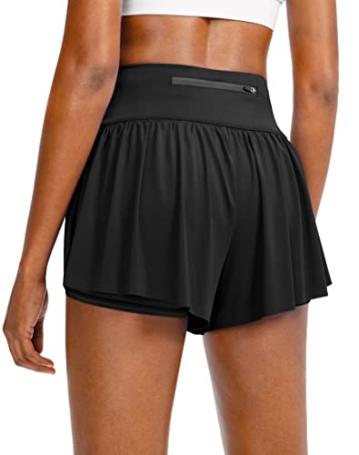 Soothfeel Women's 2-in-1 High Waisted Running Shorts with 4 Pockets