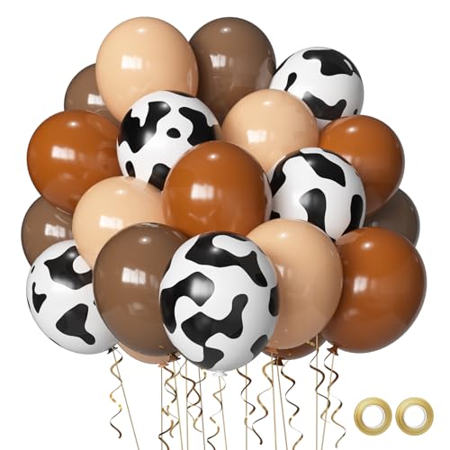 Cow Print Balloons Set, 12Inch 60pcs Brown Cow Print Nude Brown Latex Balloons for Western Cowboy Farm Themed Bithday Baby Shower Party Decorations