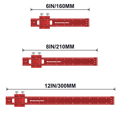 3 Pcs Woodworking Precision Pocket Ruler，T-Type Scribing Ruler， Inch And Metric Construction Rulers , Professional Woodworking T Track Ruler With Slide Stops(6/8/12 Inch) #TOP1