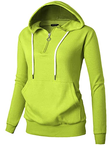GIVON Womens Quarter Zip Pullover Hoodie 1/4 Zip Up High Neck Lime