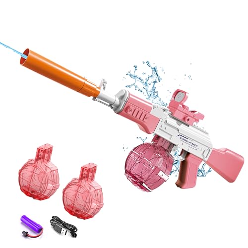 Electric Water Gun for Kids Adults - Automatic Squirt Gun with up to 32 Ft Long Range, Summer Outdoor Beach Swimming Pool Party Toys Pink