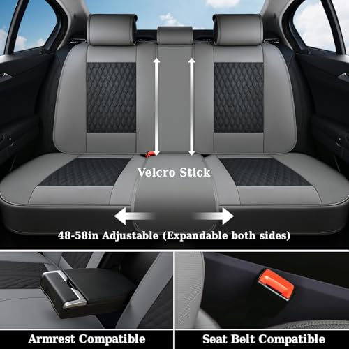 Image of Coverado Car Seat Covers Full Set, Nappa Leather Seat Covers, Waterproof Car Seat Protector with Lumbar Support, Automotive Seat Covers Universal Fit for Most Cars SUV Trucks (Black-Gray)