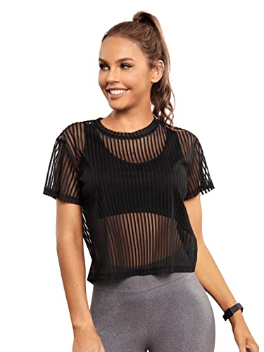 SOLY HUX Damen Mesh Top Durchsichtig Sommer T-Shirt Kurzarm Netz Oberteil...