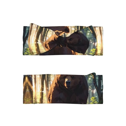 Newborn, Baby, Toddler Hair Accessories, Brown bear in the forest Bow Hair Accessories, Kids Elastic Bow Headband 0-6 Months2
