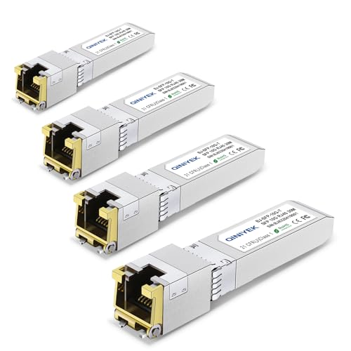 QINIYEK 4-Pack 10GbSFP+ to RJ45 Module 10Gbase-T Computer Network Transceiver Compatible with Cisco Ubiquiti UniFi D/TP-Link Meraki Netgear 10Gb SFP+ Ethernet CAT.6a/7 30m/98.4ft