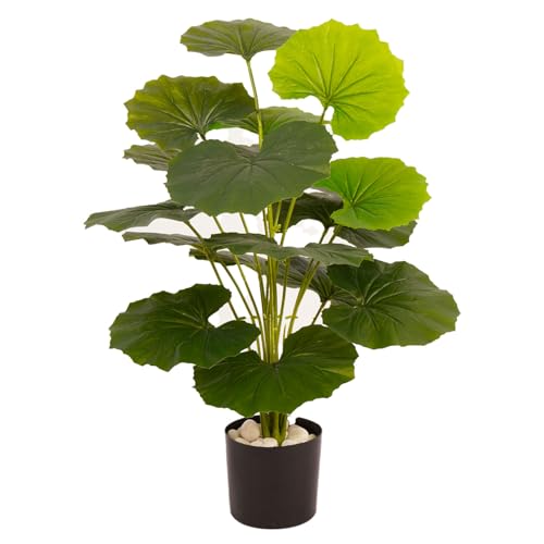 Image of ARICK Decor 2.1Ft Artificial Round Rubber Plant with 18 Leaves, 65cm Tall Faux Tropical Ficus Elastica Potted Tree in Black Pot, Realistic Large Silk Leaf Fake Plant for Living Room, Office