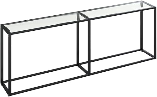 Miniatura 20 de vidaXL Mesa consola rectangular de vidrio templado en negro, para sala de estar, mesa auxiliar de acero con recubrimiento en polvo, mesa para Negro