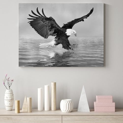 Oolahlah Flying Eagle Canvas Wall Art Black And White Pictures Modern Wall Decor Gallery Canvas Wraps Giclee Print Cool Animal Painting Artwork For Bedroom Bathroom Living Room Decoration -12 Inch X 16 Inch thumb #3