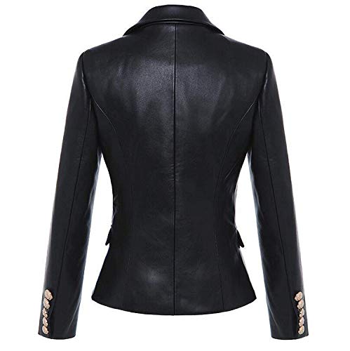 Womens Kim Kardashian Black Double Breasted Slim Fit Real Leather Jacket Blazer (L)2