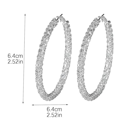 Big Cubic Zirconia Earrings Thick Rhinestones Round Shape Hoop Earrings for Women 925 Sterling Silver Earrings Large Rhinestone Hoop Earrings 60mm Sparkly Hoops With Full Paved Crystals for Women(DTE-GG60S)3