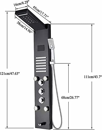 Sistema de Torre de Ducha Negra con Panel LED, Cascada, Cabezal de Lluvia, Boquilla de Masaje y Grifo miniatura 4