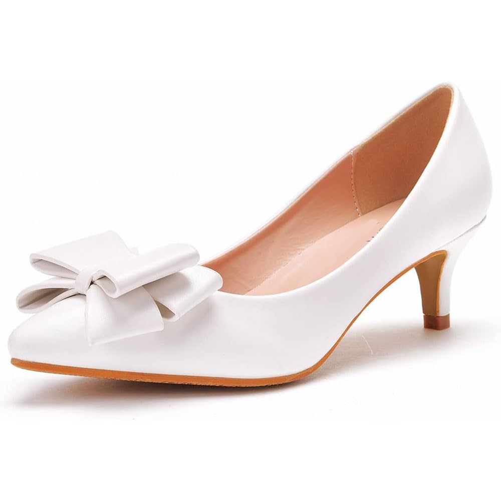 Décolleté da donna con fiocco con fiocco Classico tacco basso da 1,96 pollici Slip On Décolleté a punta chiuse Décolleté da lavoro per ufficio Décolleté scarpe/white/43EU