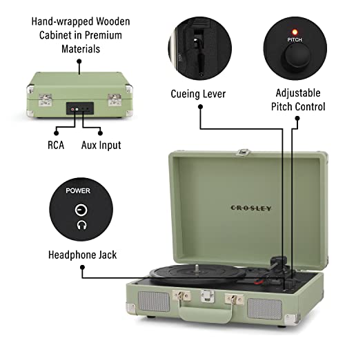 Crosley CR8005F-MT Cruiser Plus Vintage 3-Speed Bluetooth in/Out Suitcase Vinyl Record Player Turntable, Mint - Les Beatles, Paul McCartney, John Lennon, RIngo Starr, George Harrison Crosley CR8005F-MT Cruiser Plus Vintage 3-Speed Bluetooth in/Out Suitcase Vinyl Record Player Turntable, Mint – Image 4