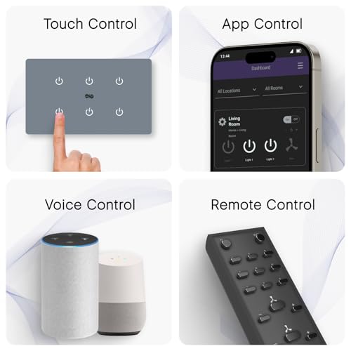 Image of IOTICS Smart Wifi Switch Board: 6 Switch with 2 x High Load (AC /Geyser) switch. Touch Control, Remote, App Control. Voice Control with Alexa & Assistant. Smart Touch Switch For Home Automation (Grey)