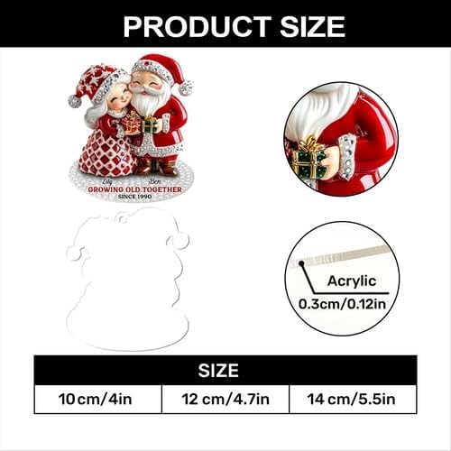 NAZENTI Personalized Santa Couple Growing Old Together, Growing Old Together Santa and Mrs. Claus Ornament, Couple Ornament for Christmas Tree, Gifts for Dad, Mom, Grandparent A01 - Image 6