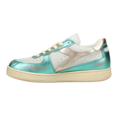 Diadora Womens Mi Basket Low Metallic Pigskin Used Lace Up Sneakers Shoes Casual - Blue3
