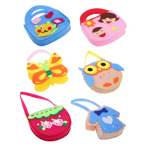 FRCOLOR 6 Piezas Bolsos Hechos a Mano Kit De Artesanía De Fieltro Bolsa De Aprendizaje De Fieltro Haz Tu Propio Kit De Bolso Kit De Costura Infantil Bolso De Mano Para Tela No Tejida