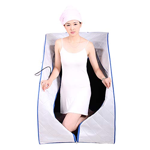 Smartmak Far Infrared Sauna, Portable Personal Full Body Detox Weight Loss SPA Tent with Heating Foot Pad and Portable ＵPGRADE Chair- Blue Border - Thumbnail 2
