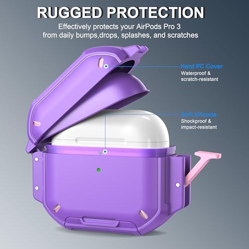 Image of RFUNGUANGO IP68 Waterproof AirPods Pro 3 Case with Lock, Purple