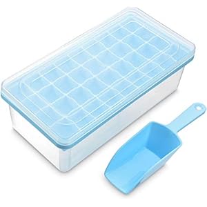 NicoSeeWonder Ice Cube Tray with Lid and Bin 32 Nugget Silicone for Freezer