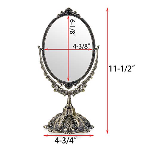 Juxyes Metal Tabletop Antique Decorative Makeup Mirror With Stand, Vintage Swivel Double Sided Cosmetic Mirror With Frame, Retro Desktop Oval Dressing Mirror For Bathroom Bedroom #TOP1