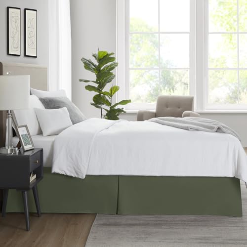 Image of Nestl Olive Green Bed Skirt Queen Size - Queen Bed Skirt 14 Inch Drop - Brushed Microfiber Bed Skirts - Hotel Quality Pleated Bed Skirt - Shrinkage & Fade Resistant