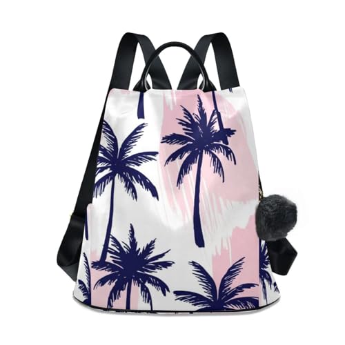 Sac à dos antivol bleu marine pour femmes sac de voyage tendance à palmiers
