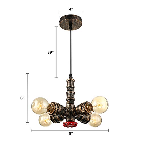 Niuyao Industrial Vintage Bare Edison Bulbs Water Pipes Pendant Light Chandelier Rustic Hanging Lighting Fixture With 4 Bulb Sockets 160W Painted Finish 444809 #TOP2
