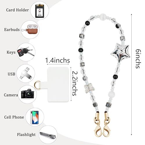 Image of Marble Beaded Phone Wrist Strap for Women, Detachable Design | 304 Steel Core, detachable phone wristlet with tether tab, keeps your phone secure for shopping, travel and daily use.