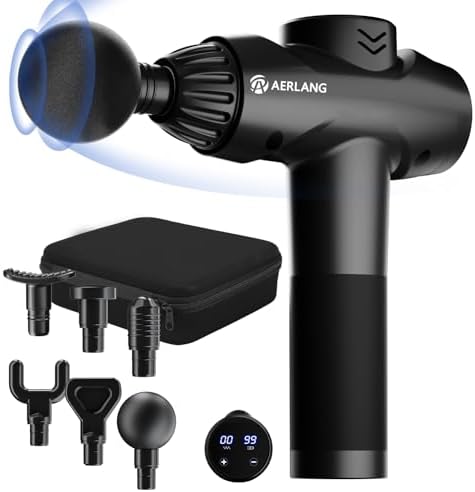 AERLANG Massage Gun,Mothers day gifts ideas Percussion Massage Gun, Muscle Handheld Deep Tissue Massager (Black)-– Six Different Adjustable Heads for Different Muscle Groups - 20 Speed Option