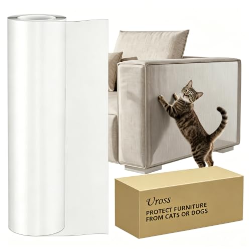Uross Kratzschutz Sofa Katze Transparent 5m x 43cm, Katzenschutz Selbstklebend Tape Extra Long, Anti Kratz Folie für Katzen, Sofa Couch Schutz Katze, Wandschutzfolie Selbstklebend für Möbel Tür Wand