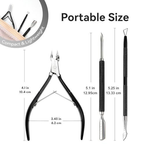 Makartt Nagelhautzange mit nagelhautentferner - 3 Pcs Cuticle Remover Tool, Professionelle nagelhautschere set mit Edelstahl-Nagelhaut Trimmer, Doppelend Nagelhautschieber und Nagelschaber
