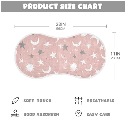Muslin Baby Burp Cloths Set of 4, Soft Absorbent Starts and Moon Cotton Burping Cloth, Milk Spit Up Rags for Newborn Unisex, 22 x 11 Inch3