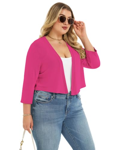 Image of Plus Size Shrugs for Women 3 /4 Sleeve Cropped Cardigan Knit Sweaters Open Front Bolero 2026