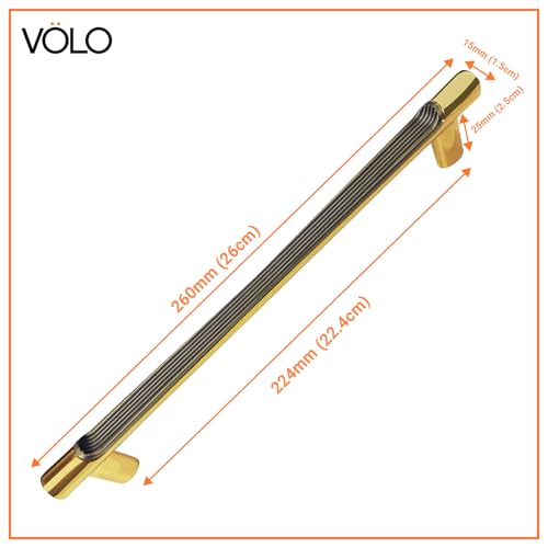 Image of VOLO Wardrobe Cabinet Handle - Sleek Pull Handle for Drawers, Wardrobes, Sliding Doors, and Cabinets in Kitchen, Bedroom, and Office (R-241) (1, Antique Gold, 224MM (10 Inch))
