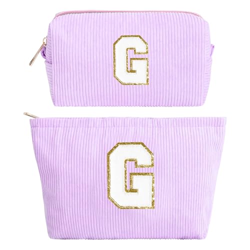 2 Pezzi Borsa per Cosmetici per donna, Iniziale Pochette Trucchi Viaggio, Trousse Trucchi Organizer, Viola Beauty Case, Regalo Compleanno Natale Ideale per Donne Ragazze Fidanzate Migliori Amiche(G)