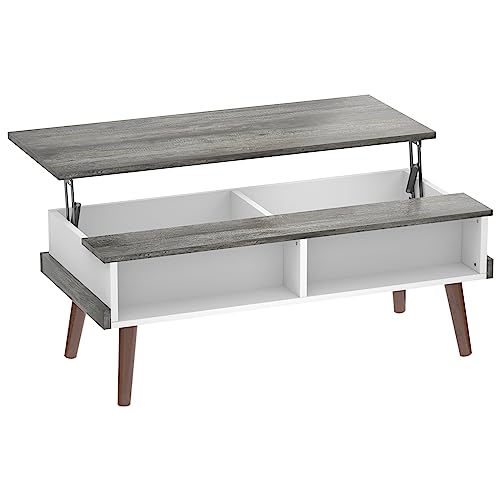 Aheaplus Lift Top Coffee Table With Storage, 43.3" Modern Center Table Lift Tabletop Wood Dining Table Pop Up Table With Open Compartment For Living Room, Home Office, Black Oak And White #TOP8