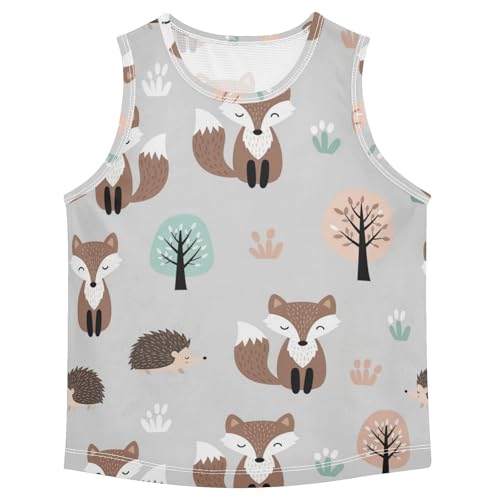 J JOYSAY Cartoon Deer Hedgehog Boys Tank Top Sleeveless Muscle Shirts Quick Dry Sport Active Workout Kids T-Shirts 3-15T